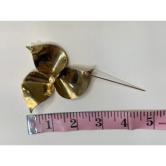 Gold Three Leaf Flower Brooch Pin Sarah Coventry Large 2669 Original Box - Picture 14 of 15